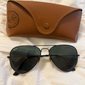 Ray-Ban Dark Aviator Sunglasses with Brown Case